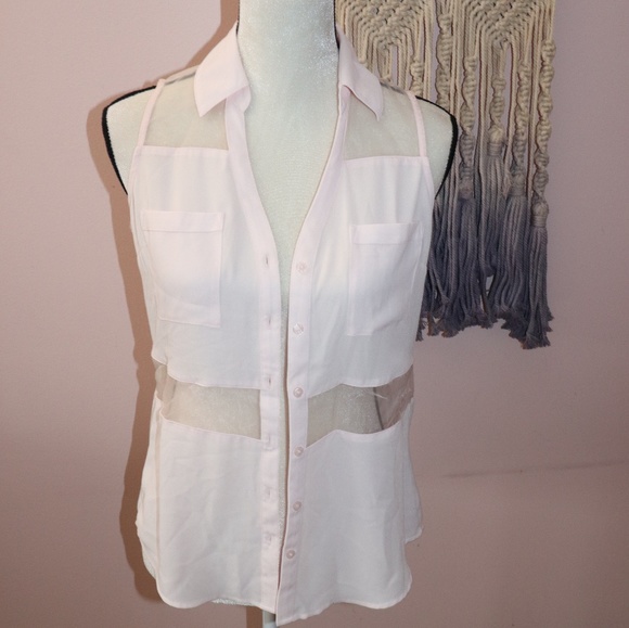 Express the portofino shirt Pastel pink sheer top - Picture 2 of 7
